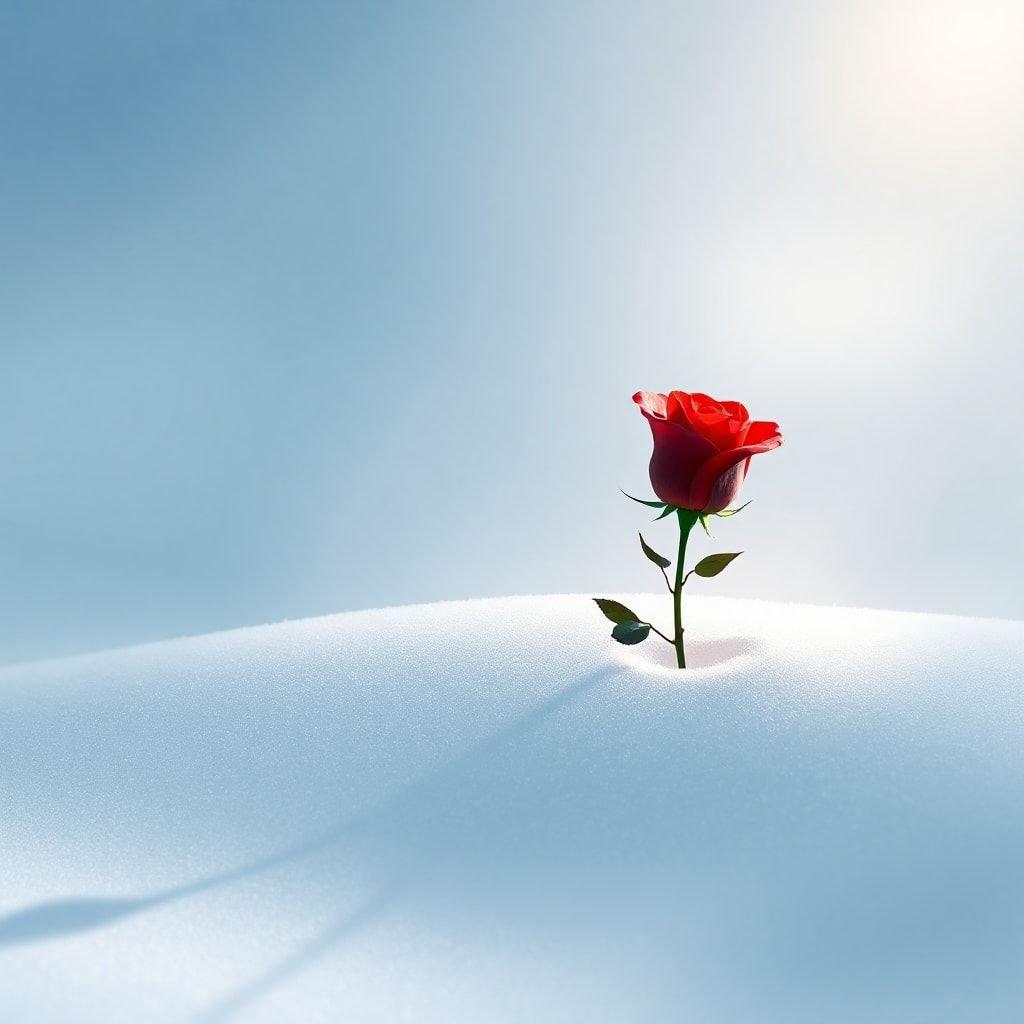 The symbol of love and new beginnings, this lone rose stands out against the stark winter snow. A beautiful wallpaper to mark the start of a new year.