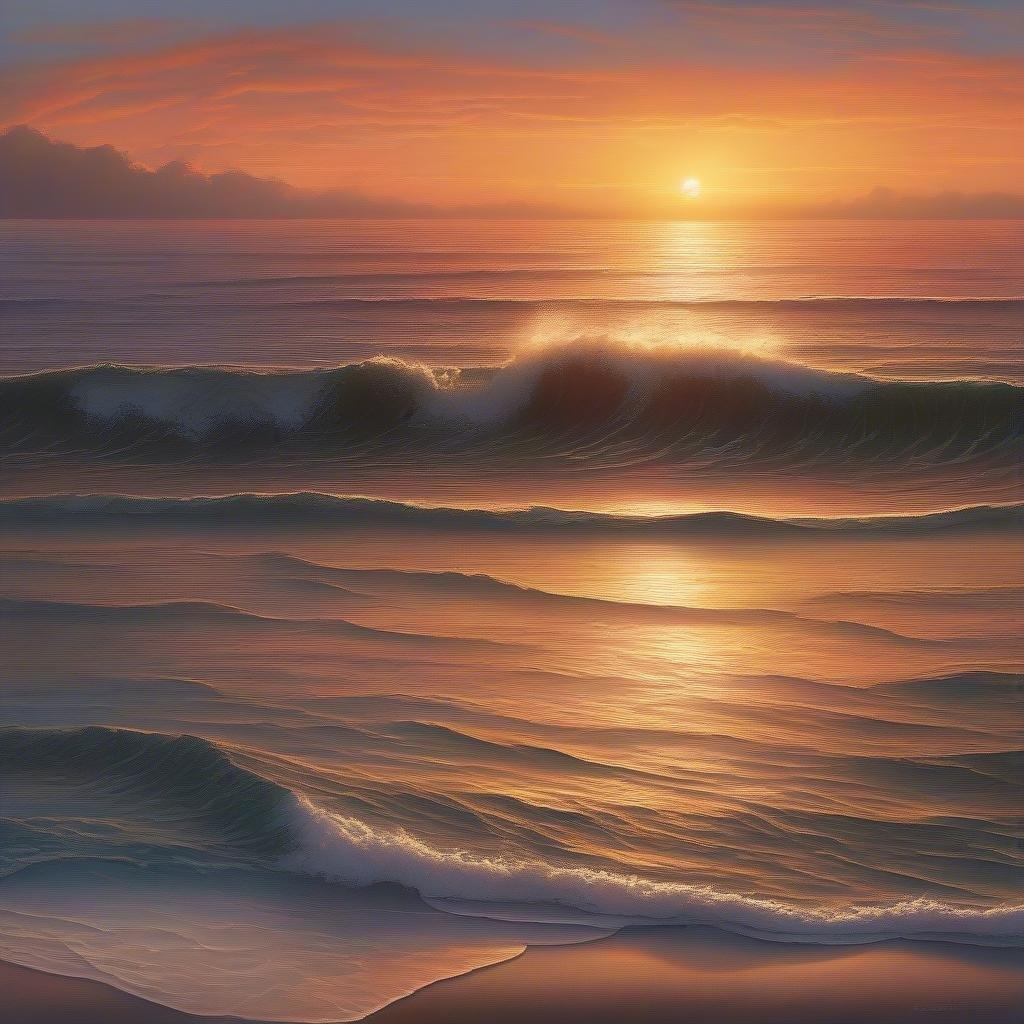 Casual title that conveys the peaceful scene at a beach during sunset, with rolling waves that bring to mind the soothing nature of the ocean.