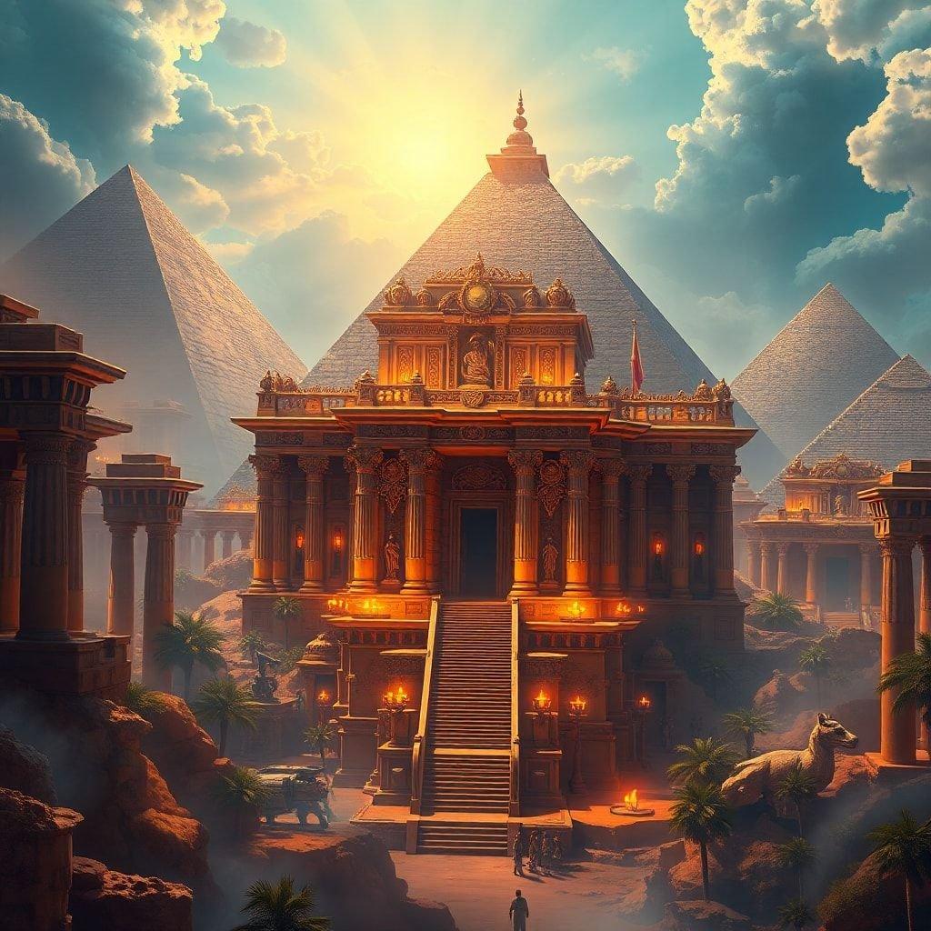 Step into the mystical world of ancient Egypt with this stunning wallpaper featuring an iconic temple. The intricate details and grandeur of the temple are sure to transport you to a bygone era.