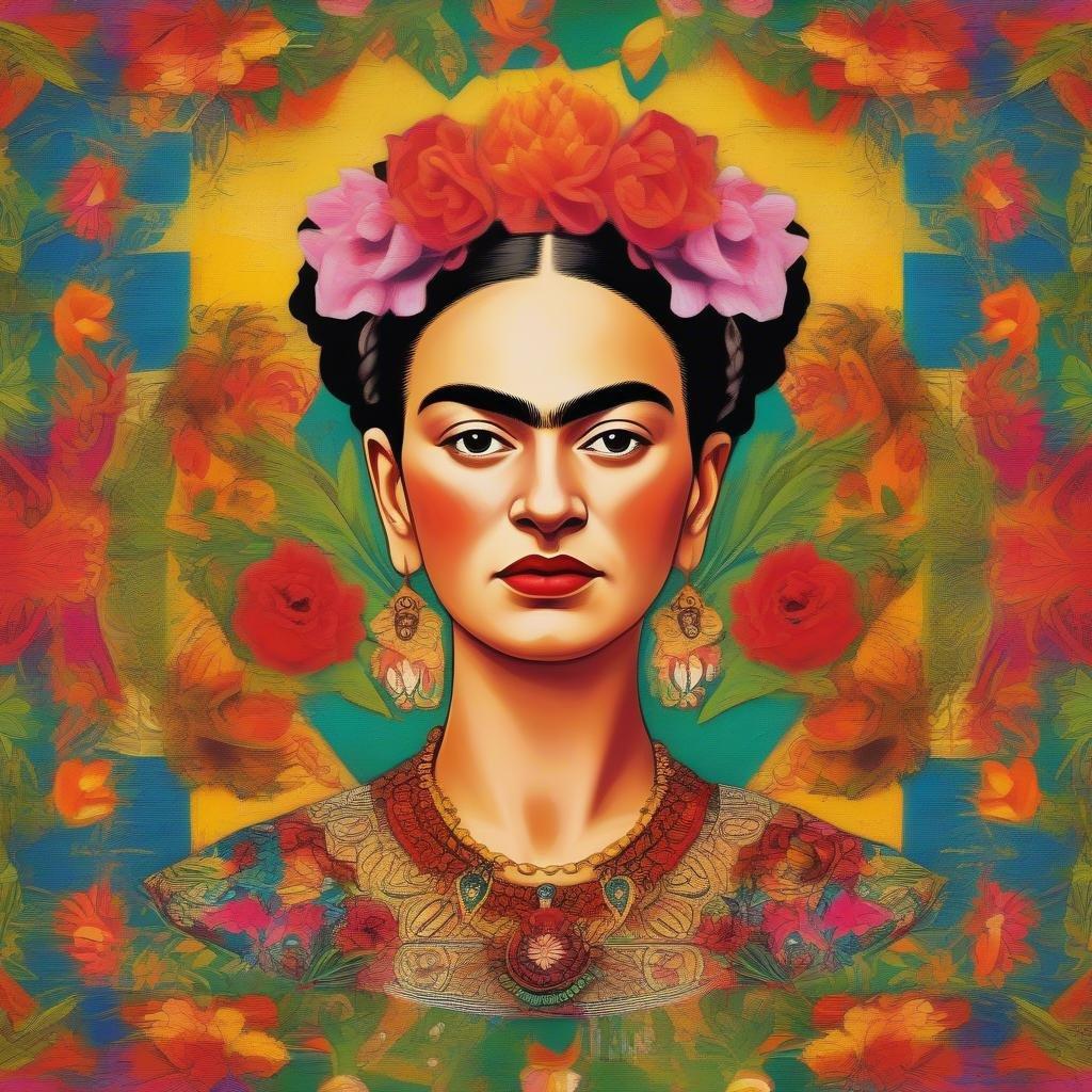 This stunning wallpaper features a vibrant and colorful depiction of Frida Kahlo, the iconic Mexican artist. The image showcases her unique style and artistic flair, making it a perfect addition to any room.