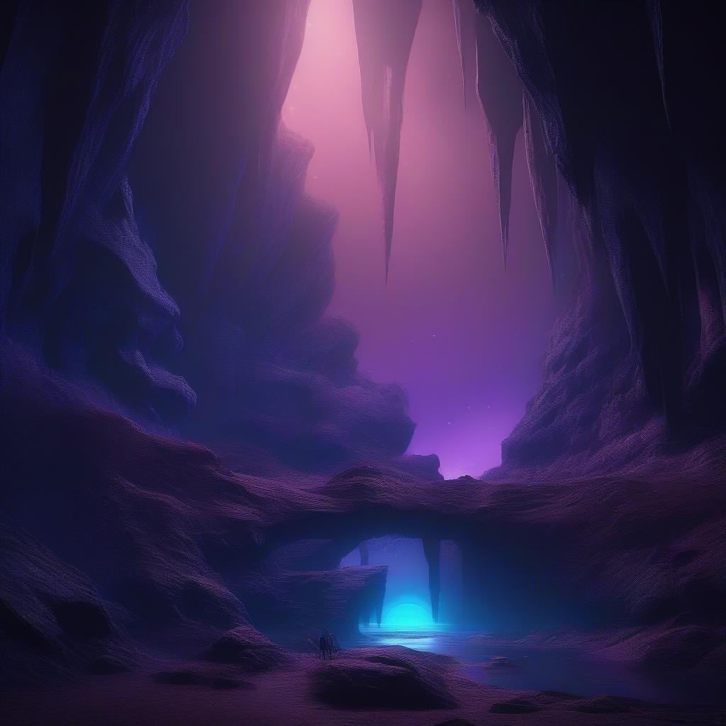 A breathtaking view into the unknown, where time itself seems to warp around ancient canyon walls. The purple glow of nebulas in the distance adds a touch of cosmic wonder to this otherworldly scene.