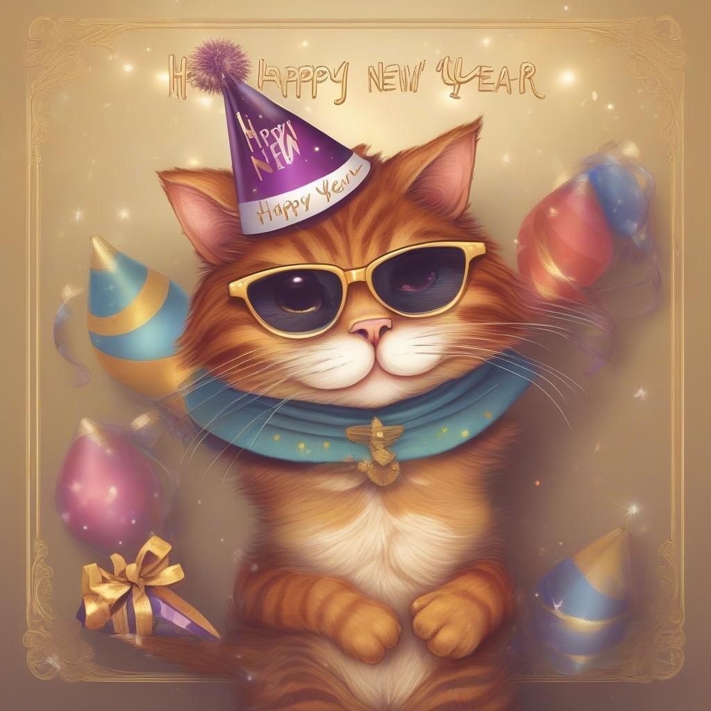 Celebrate the festive season with our adorable cat! He's ready to bring good luck, joy, and a whole lot of whiskers in the coming year. Join us in welcoming the new year with style.