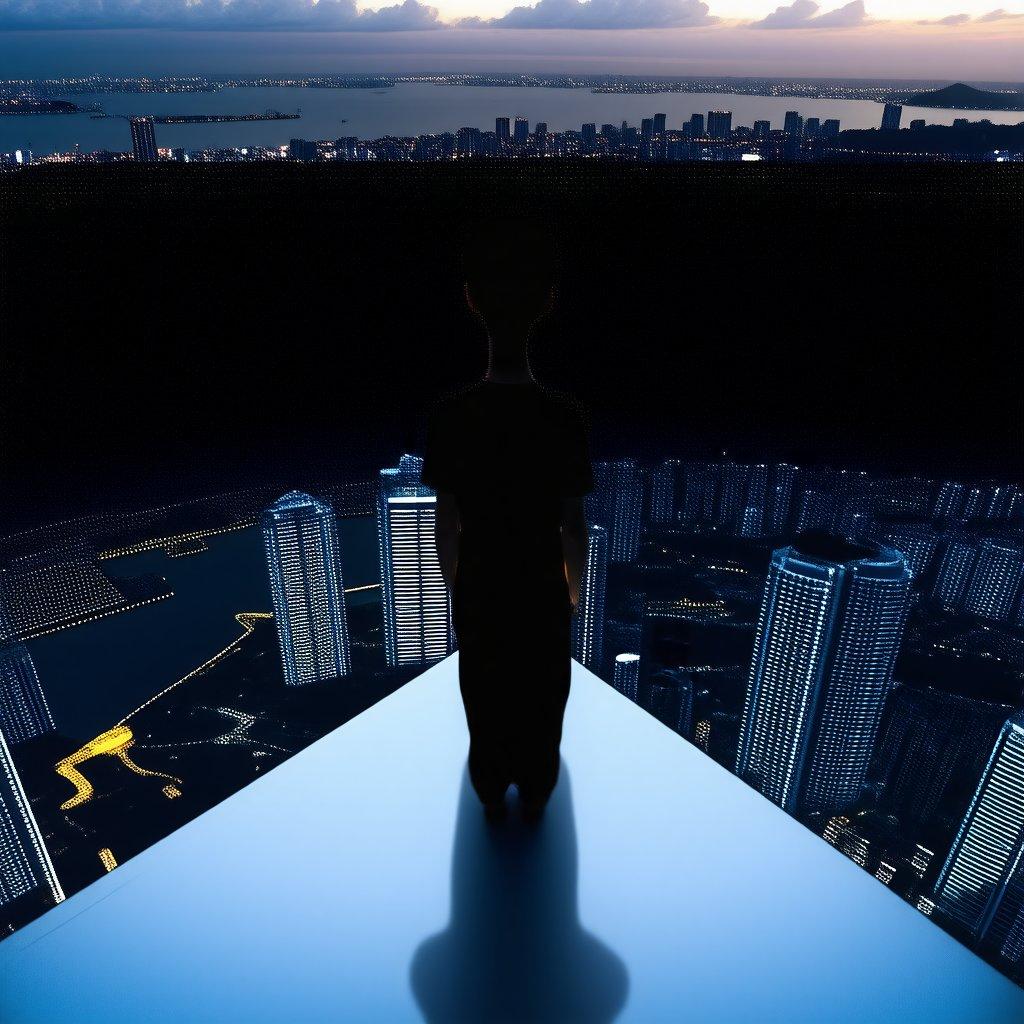 Standing on a skyscraper overlooking a city at dusk, this wallpaper captures the essence of urban adventure. As you gaze down upon the cityscape from your perch atop the world, contemplate the journey that has led you to this high vantage point.