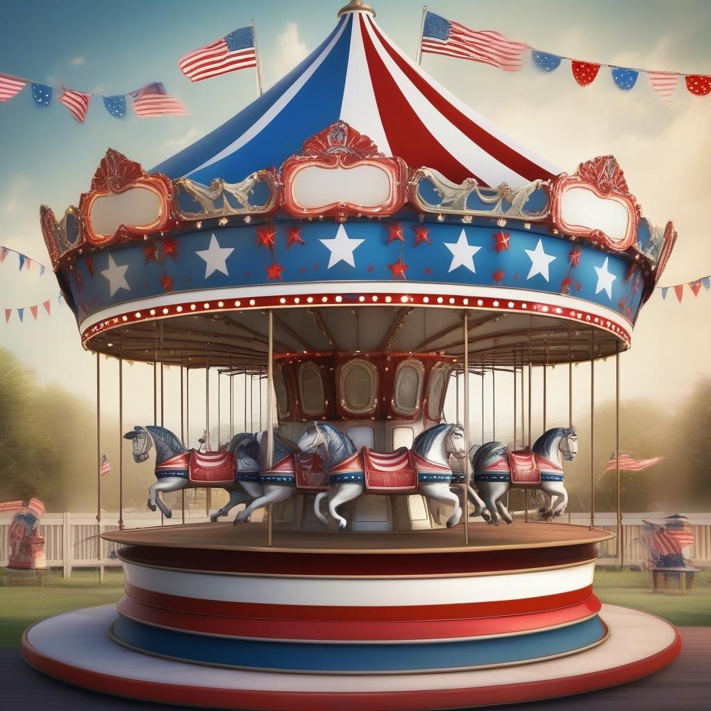 Hop aboard the 4th of July carousel for a patriotic spin. This festive merry-go-round celebrates Independence Day with its red, white, and blue color scheme.