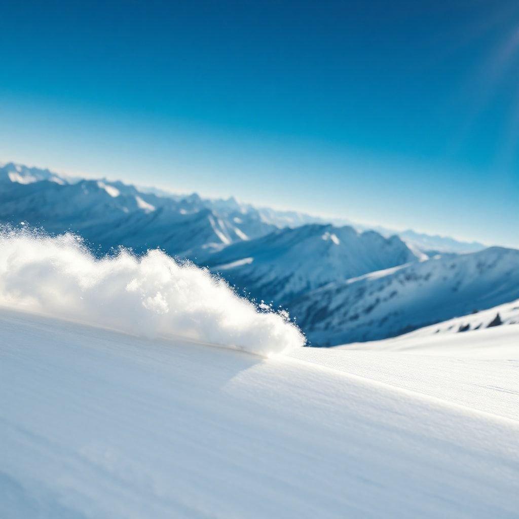 Embrace the thrill of winter with this captivating image of a snowy mountain slope where the exhilaration of skiing meets the breathtaking beauty of nature.