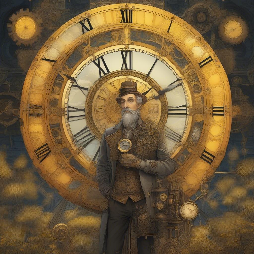 Au cœur d'un monde steampunk mystique, un brillant inventeur se tient au milieu de ses extraordinaires machines.