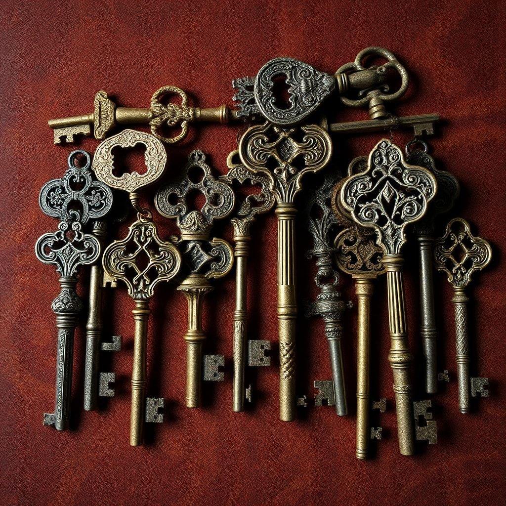 A collection of old, ornate keys showcasing the beauty of craftsmanship in a classic wallpaper for desktop and mobile devices.