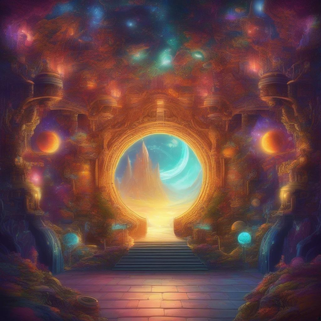 Step into the magical world of fantasy through this enchanting doorway. A colorful journey awaits!