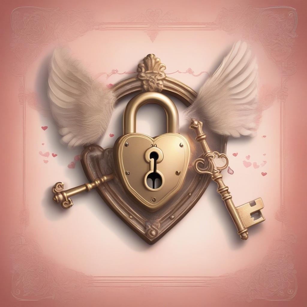 A romantic Valentine's Day wallpaper featuring a heart-shaped padlock with wings on either side, symbolizing the key to love and romance.