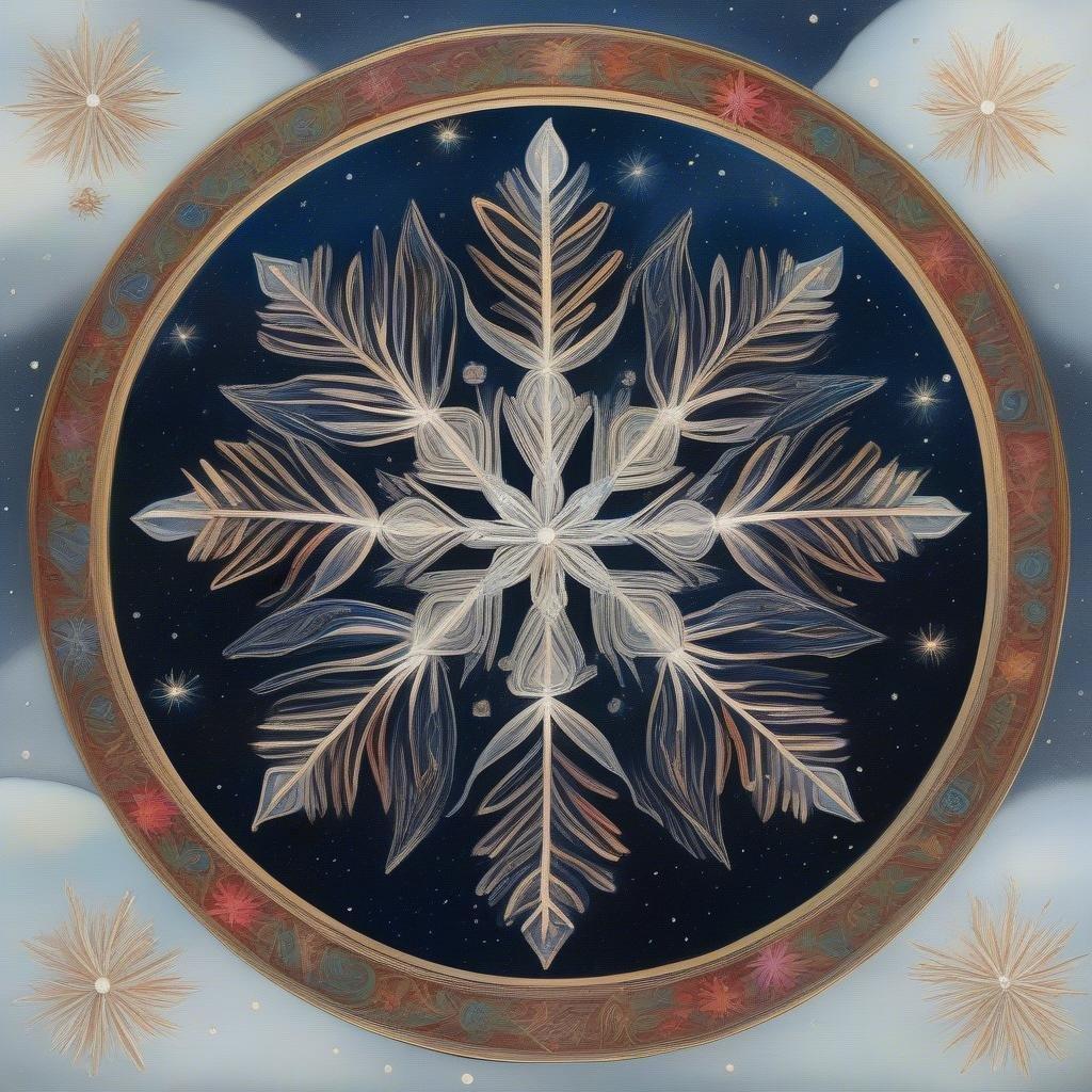 This wallpaper captures the essence of the winter solstice with its detailed snowflake design against a deep blue night sky. The intricate patterns and radiating stars add to the festive atmosphere, making it perfect for the New Year season.