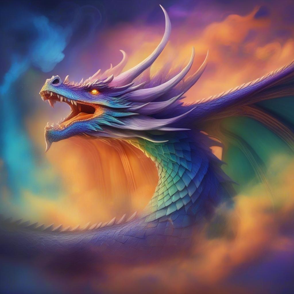 Une illustration numérique épique d'un dragon aux yeux enflammés, s'élevant à travers un vortex vibrant. Ce fond d'écran est parfait pour une utilisation sur ordinateur de bureau et mobile.