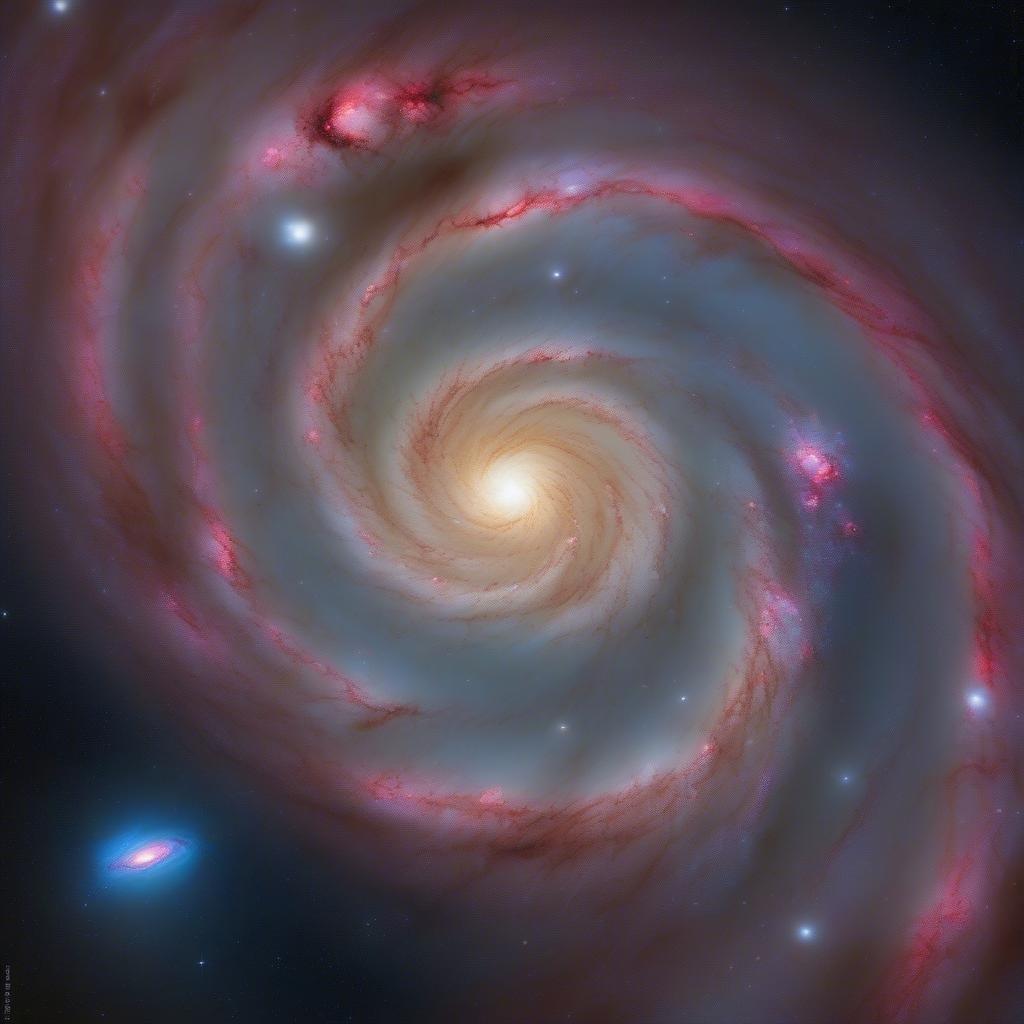 Esta impresionante imagen captura la intrincada belleza de una galaxia espiral, mostrando sus colores vibrantes y patrones en espiral.