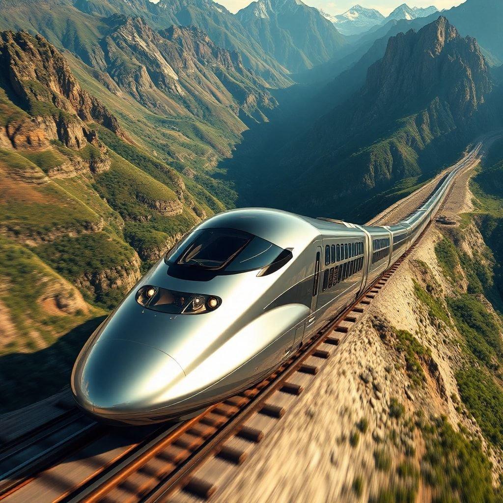 Incredible views from the high-speed train as it weaves through a mountainous terrain, a true marvel of engineering.