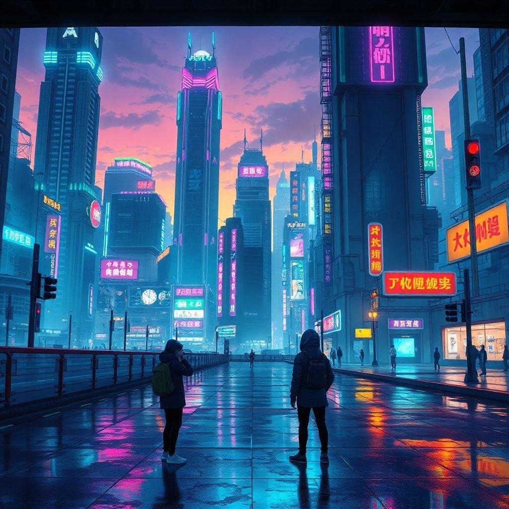 Plongez-vous dans le monde vibrant de l'anime avec ce magnifique fond d'écran de paysage urbain, parfait pour une utilisation sur ordinateur de bureau et mobile.