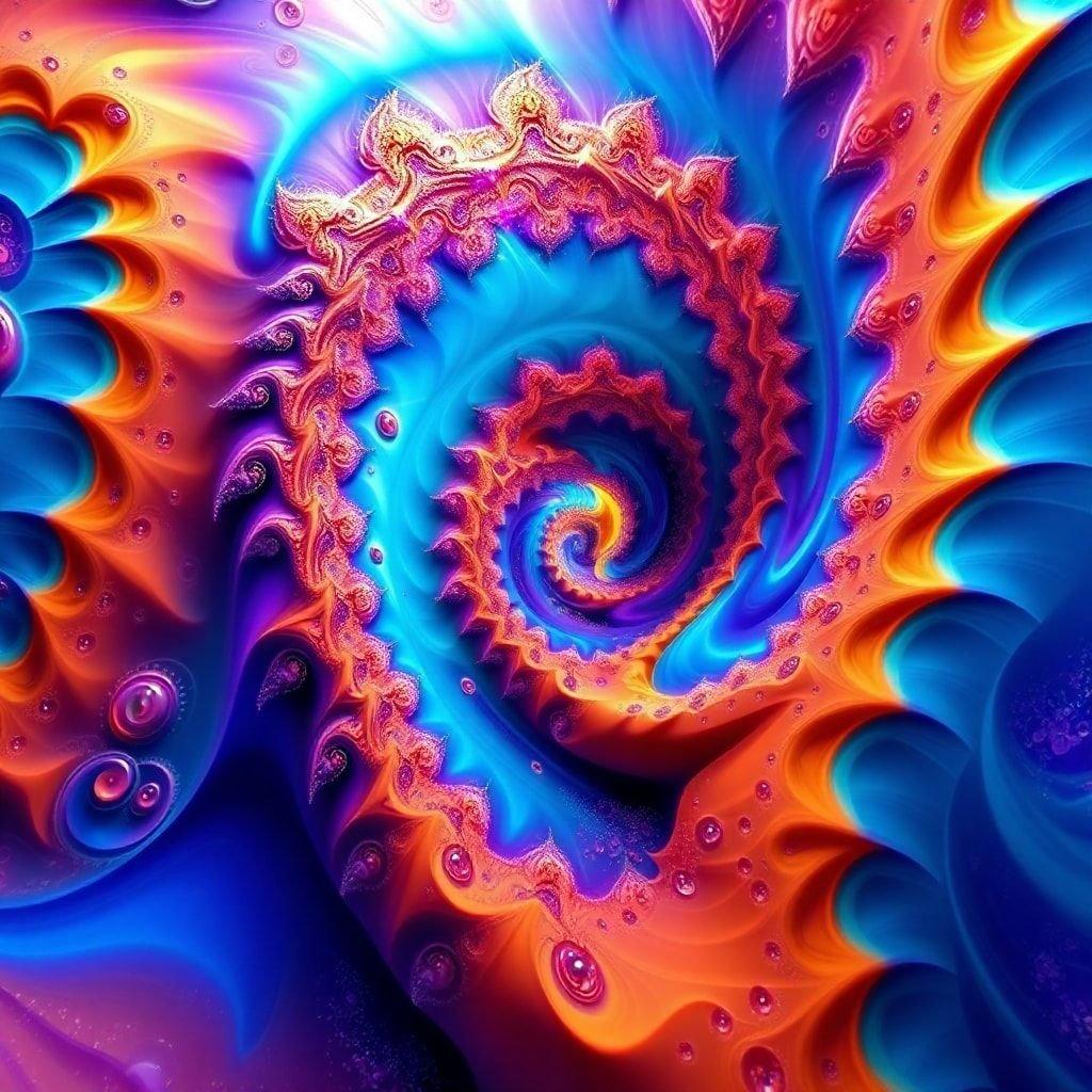 Mergulhe em uma espiral cósmica vibrante, onde cada torção do redemoinho revela novas camadas de complexidade colorida. Um papel de parede hipnotizante para desktop e mobile que o leva em uma jornada através de um universo abstrato.