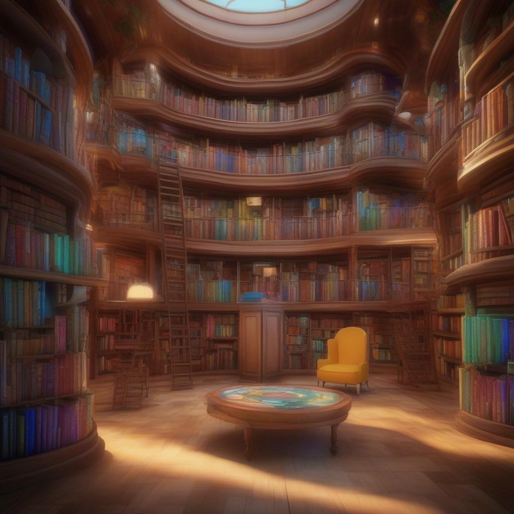 A cozy corner with books on the walls, perfect for storytelling sessions.