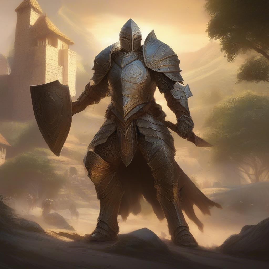 This fantasy wallpaper features a knight in shining armor, ready for battle. The image is perfect for fans of medieval fantasy and adventure.