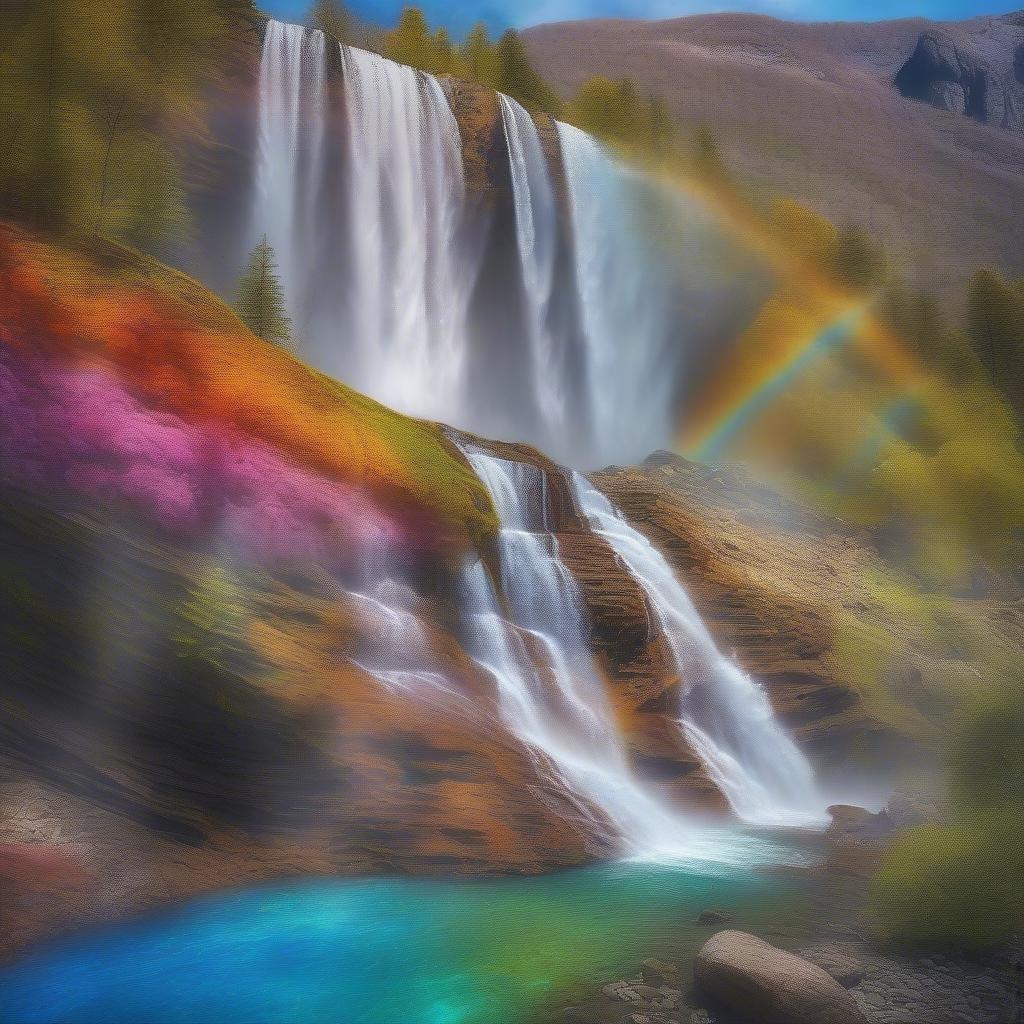 Este hermoso fondo de pantalla de cascada es perfecto para cualquiera que ame la naturaleza y quiera llevar un toque de ella a su hogar u oficina. Los colores vibrantes y la atmósfera serena lo convierten en una excelente opción para cualquier habitación.