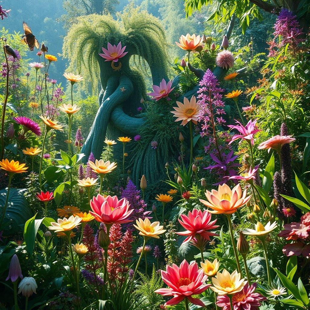 Step into a magical world where nature and imagination bloom in vibrant colors. This fantastical garden features towering plants, cascading flowers, and an array of exotic species that will make you feel like Alice in Wonderland.