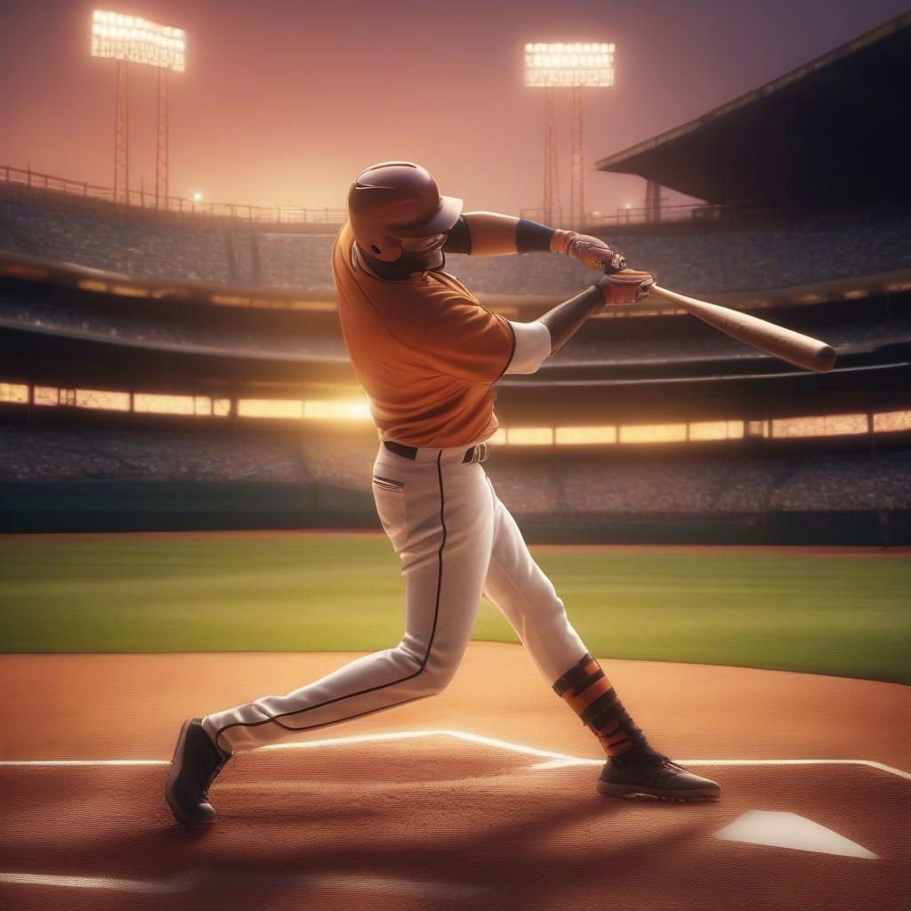 A dynamic image of a baseball player swinging a bat on a baseball field, capturing the energy and excitement of the game.