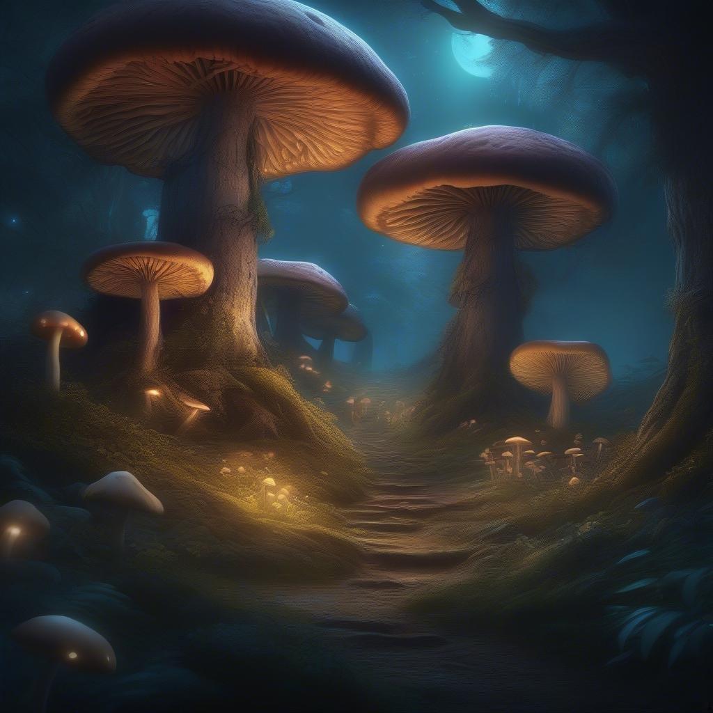 Embark on an enchanting journey through the mystic forest, where nature's wonder unfolds in a realm of fantastical fungi. This captivating wallpaper is a delightful blend of the whimsical and the magical, perfect for those who love to escape into otherworldly landscapes.