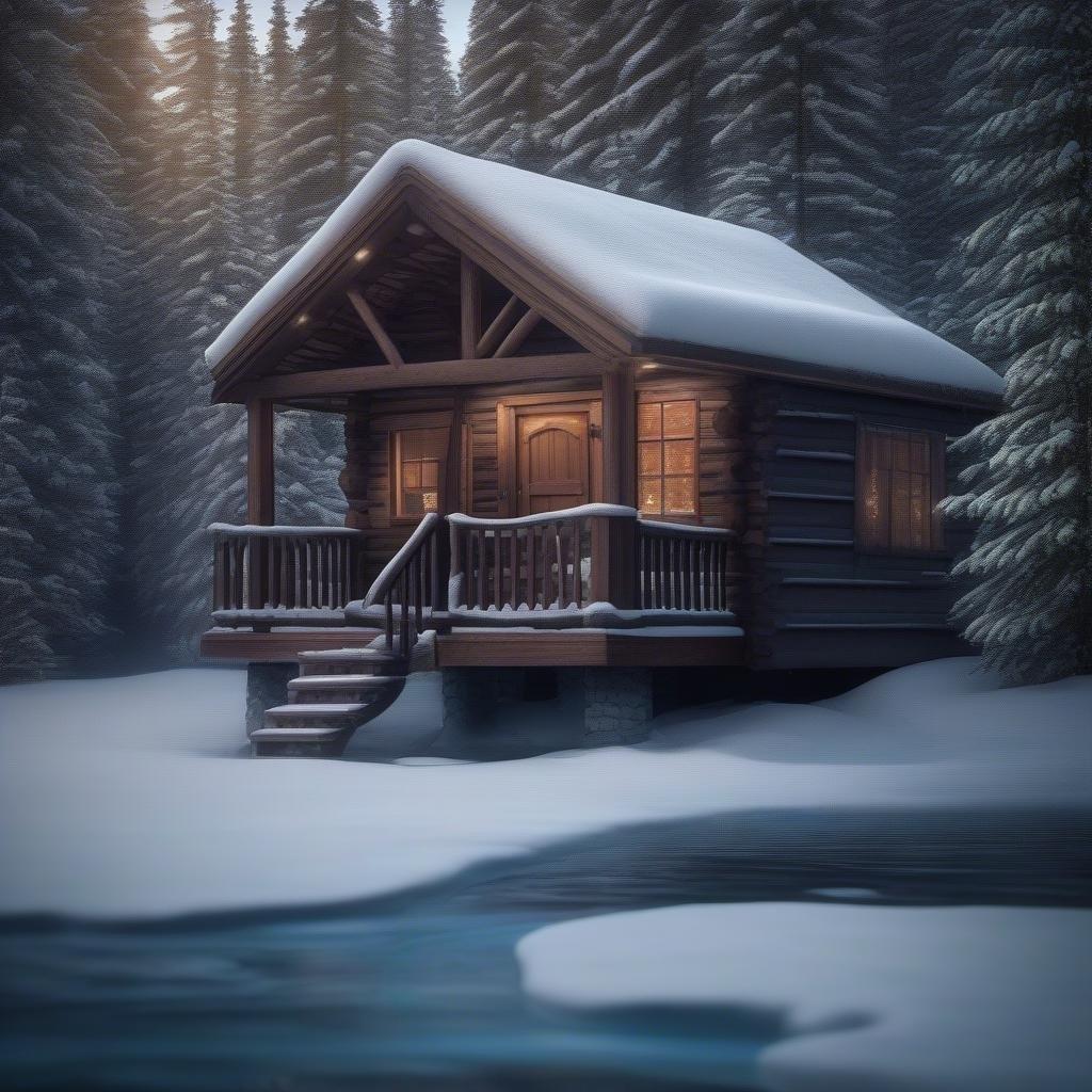 A cozy mountain cabin nestled in the woods, ready to welcome you for a peaceful winter retreat.