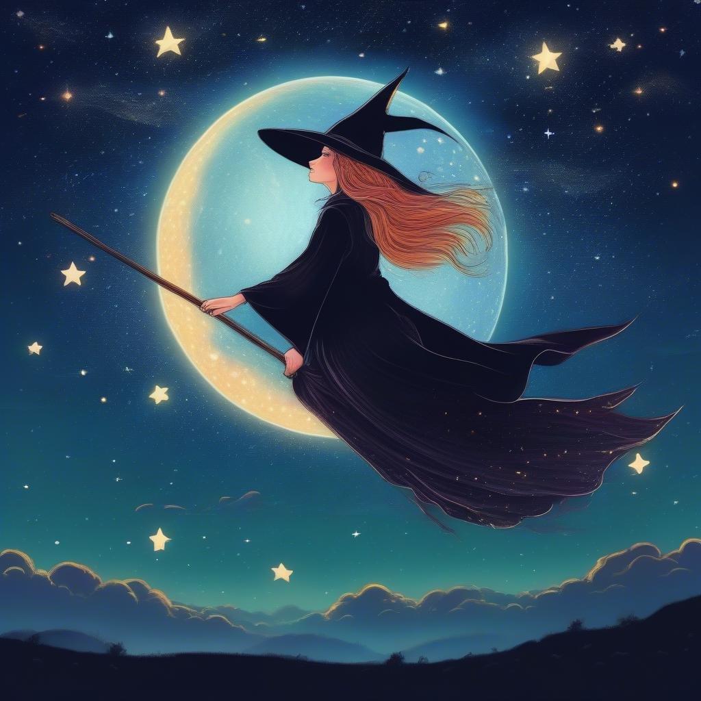 This Halloween wallpaper features a witch flying on a broomstick against a full moon backdrop, perfect for adding a touch of magic to your desktop or mobile device.