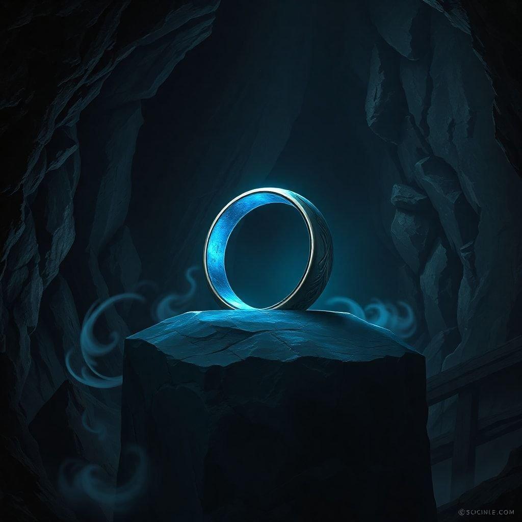 The One Ring is a powerful and mysterious artifact from the world of Middle-earth, created by the Dark Lord Sauron to control and enslave the peoples of Middle-earth. It is a gold ring set with a single gemstone, known as the Eye of Sauron, which serves as a focus for Sauron's power and will. The Ring is said to grant its bearer immense power and control over the other Rings of Power, which were given to the leaders of the different peoples of Middle-earth. However, the Ring is also incredibly dangerous, as it slowly corrupts and ensnares its bearer, eventually turning them into a servant of Sauron. The Ring is central to the story of The Lord of the Rings, and its destruction is the ultimate goal of the Fellowship of the Ring, a group of hobbits, elves, dwarves, and men who embark on a perilous journey to destroy the Ring in the fires of Mount Doom.