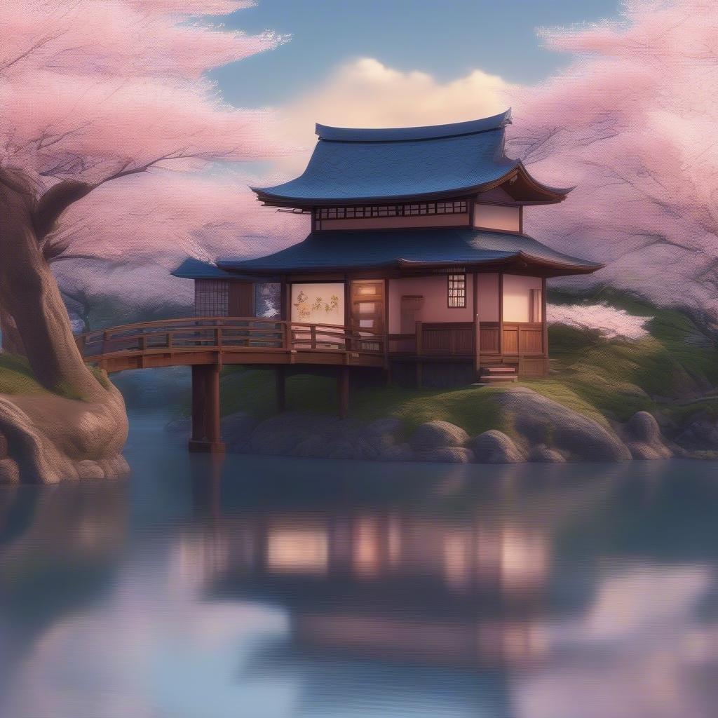 Escape to a world of tranquility with this stunning Japanese-style house nestled on the shores of a serene lake, surrounded by lush greenery and majestic mountains.