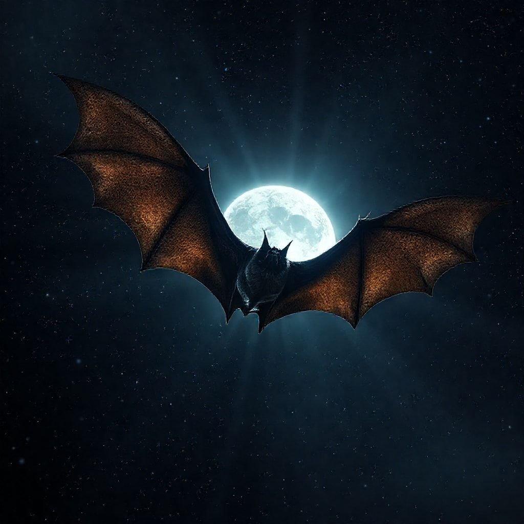 This spooky wallpaper features a bat flying in front of the moon, perfect for Halloween.