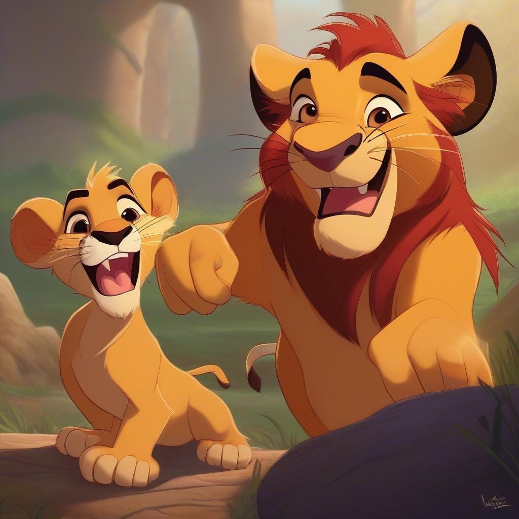 This wallpaper features Simba and Nala from Disney's The Lion King, a beloved animated film. The image showcases the iconic duo in a beautiful, vibrant setting, perfect for fans of the movie.