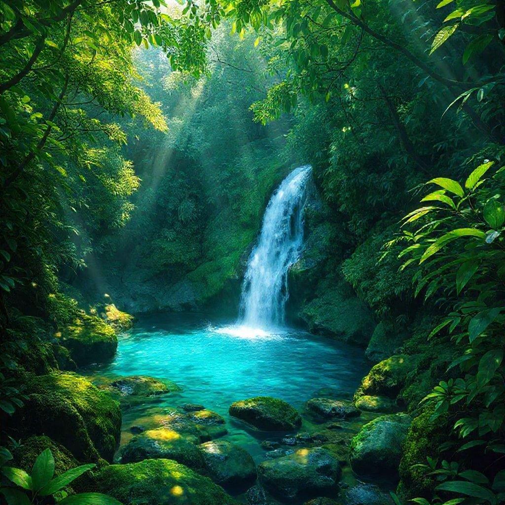 Experience the serene beauty of nature as you stumble upon this hidden waterfall in a dense jungle. The mist from the falls adds to the mystical allure, creating a tranquil setting for adventurers seeking respite.