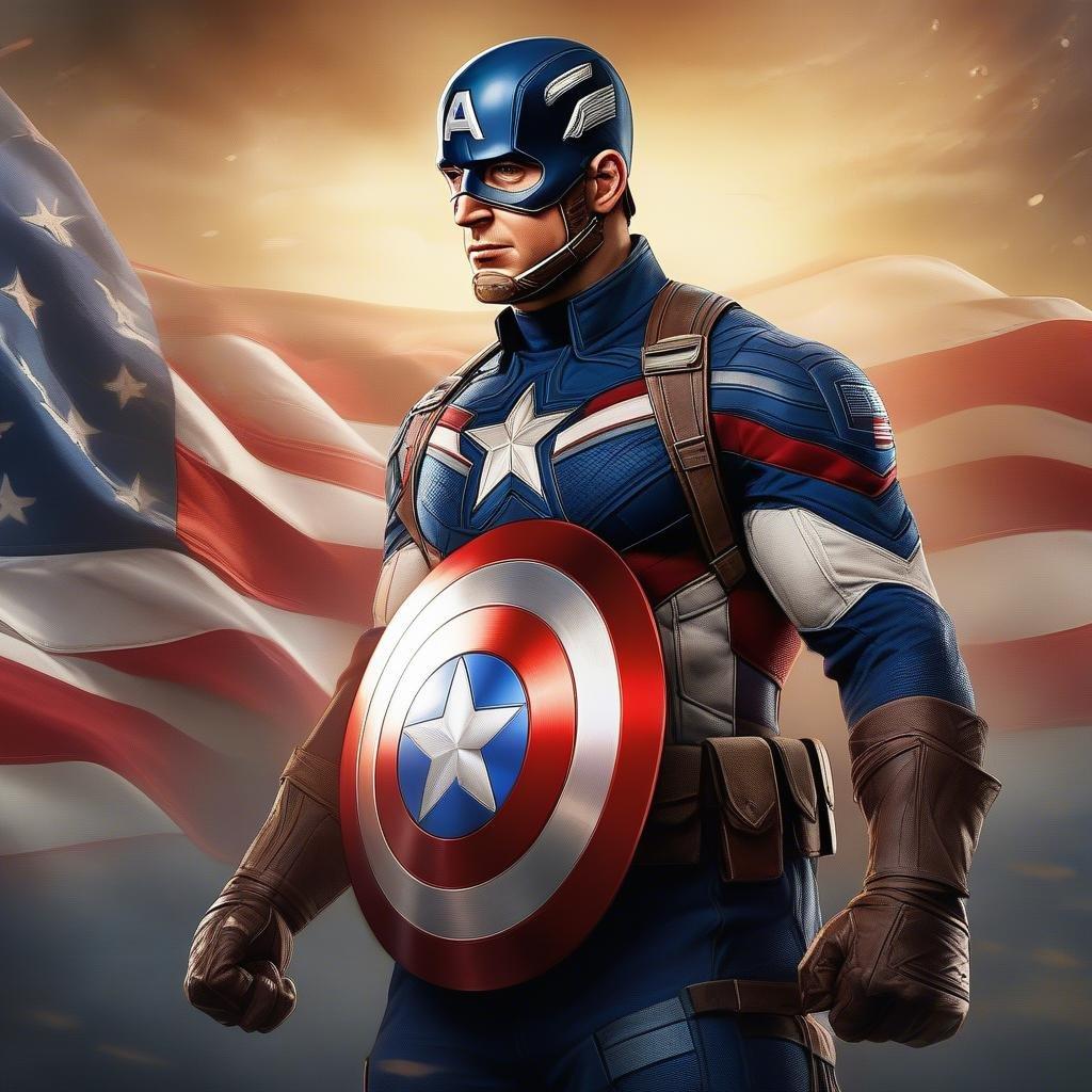 Ce magnifique fond d'écran présente Captain America, un symbole de patriotisme et d'héroïsme, se tenant fièrement devant un drapeau américain. L'image capture l'essence du super-héros iconique, avec son bouclier et son costume brillant à la lumière. Parfait pour les fans de l'univers Marvel, ce fond d'écran est sûr d'inspirer et de motiver.