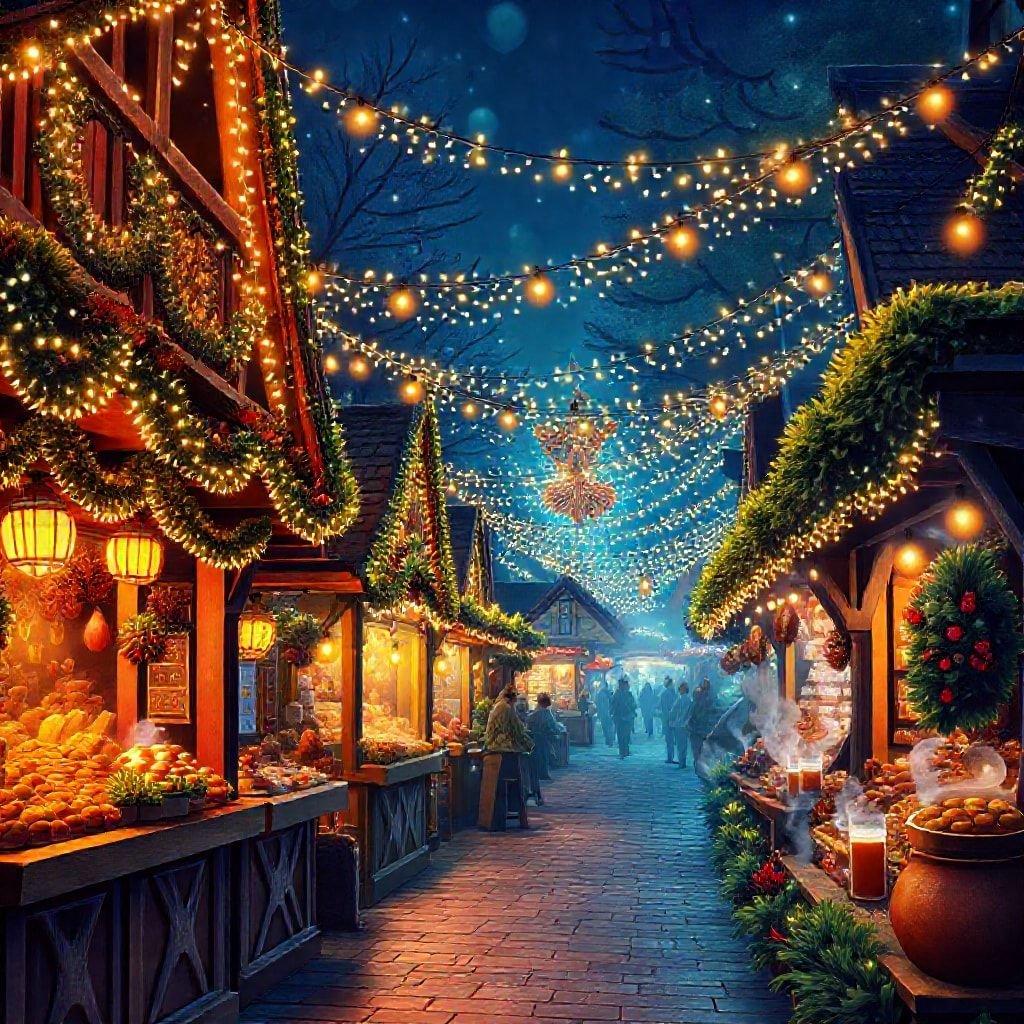 A vibrant holiday market scene, perfect for the season.