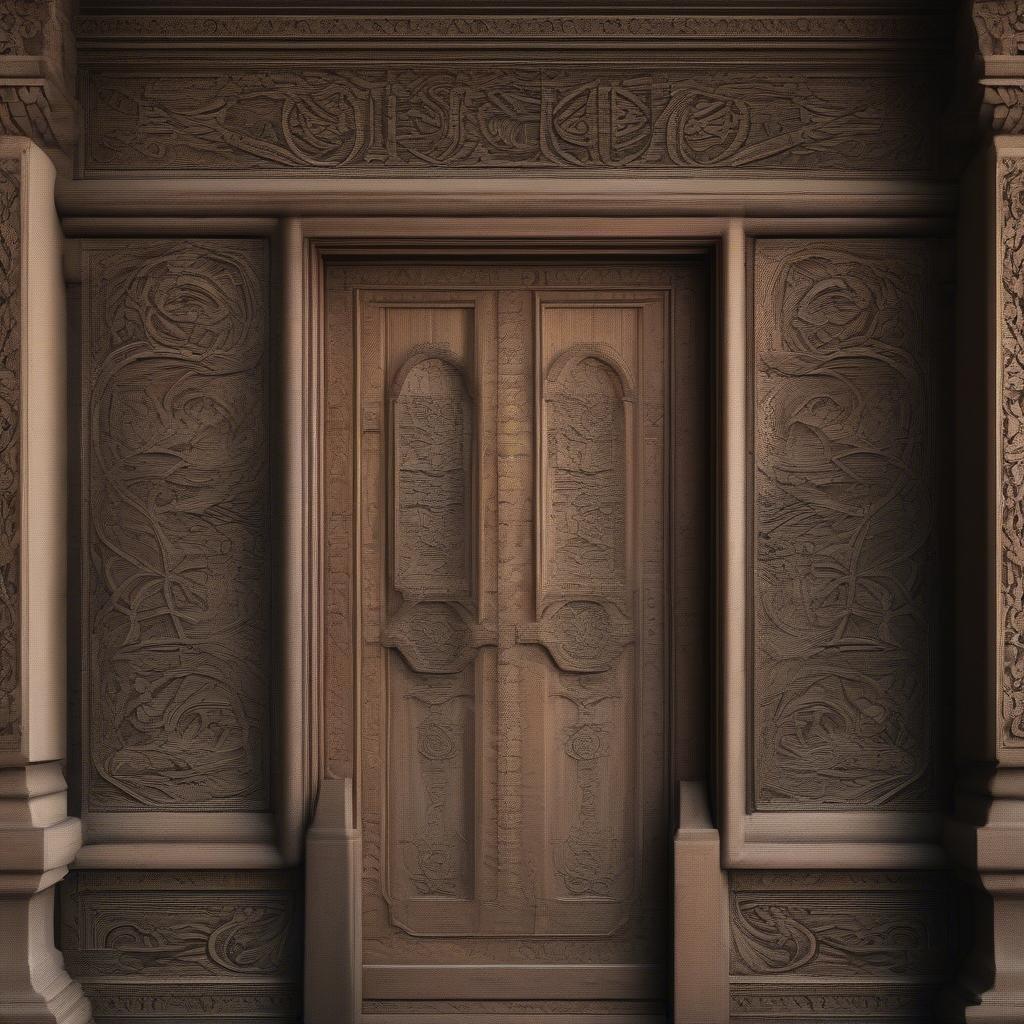 This image features a stunning wood door with intricate carvings, adding a touch of elegance and sophistication to any room.