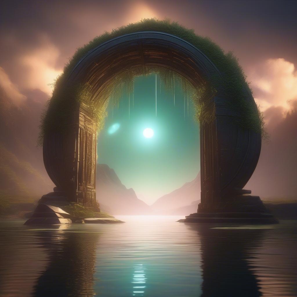 A mysterious doorway leading to an enchanted realm, perfect for a movie poster or wallpaper.