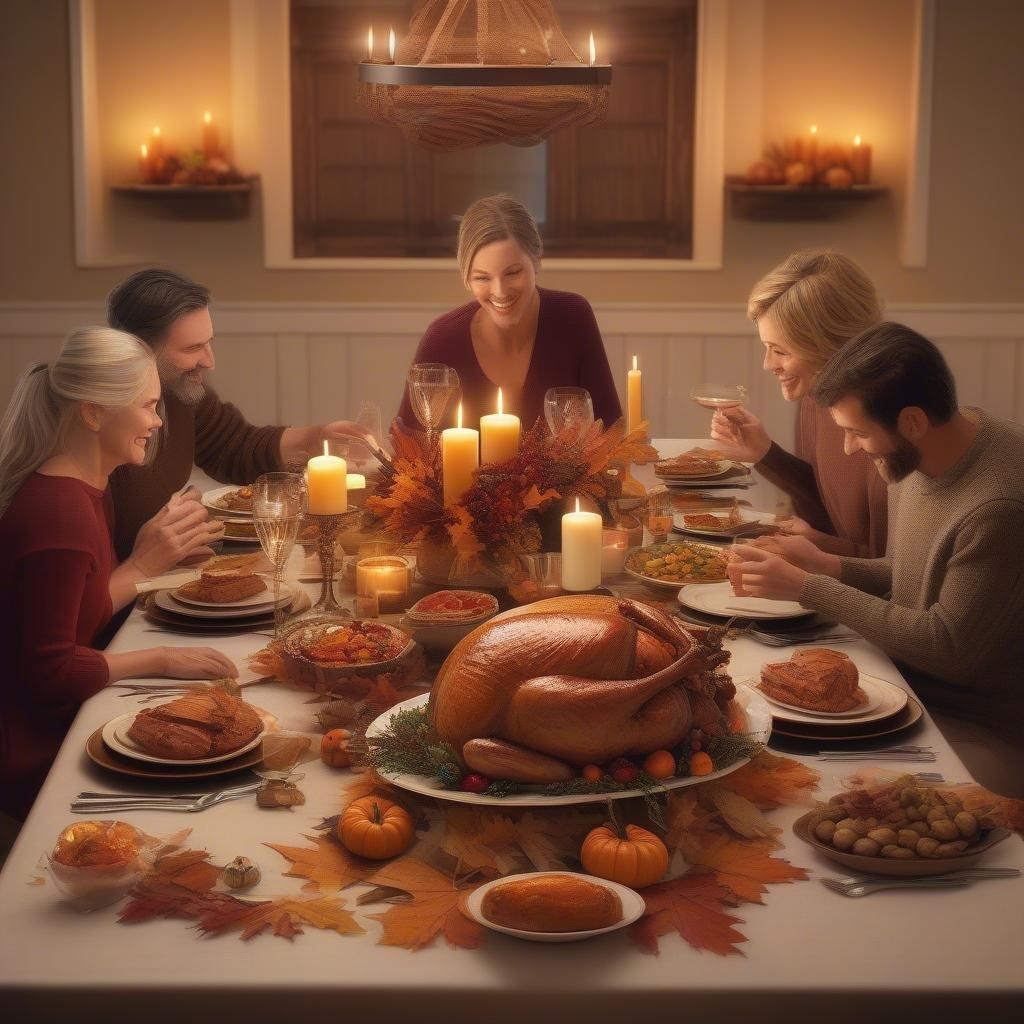 Gather 'round the table for a traditional Thanksgiving feast, filled with the warmth and joy of family and friends.