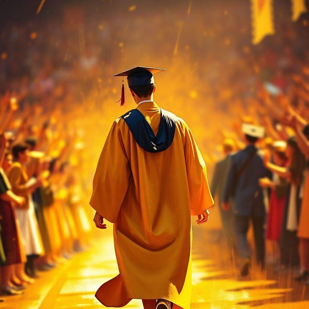 A stunning wallpaper image capturing the joy and pride of a graduation ceremony. The vibrant colors and dynamic composition make it perfect for desktop and mobile use, celebrating the achievement of a significant milestone.