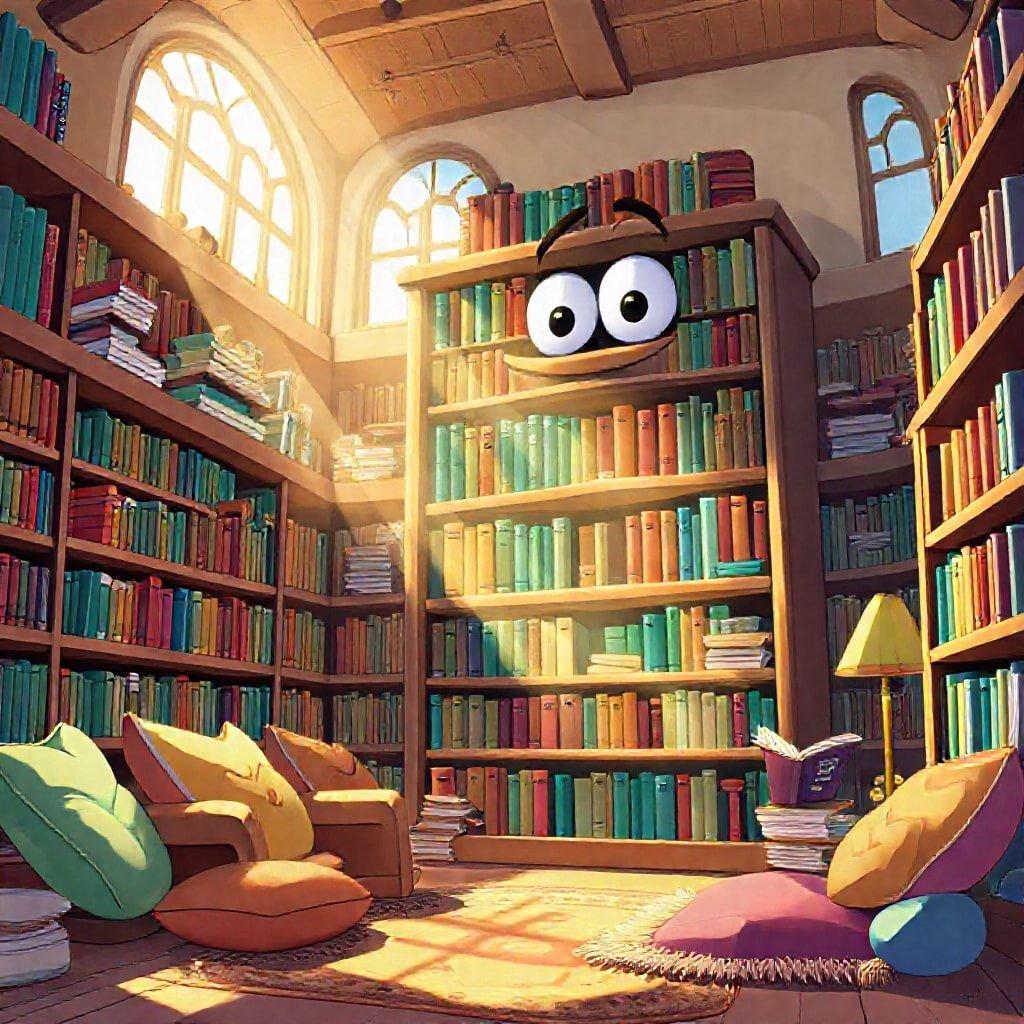 Settle in with your favorite book, surrounded by the warm glow of sunlight streaming through a window. This whimsical reading spot is perfect for kids and cartoon lovers alike.