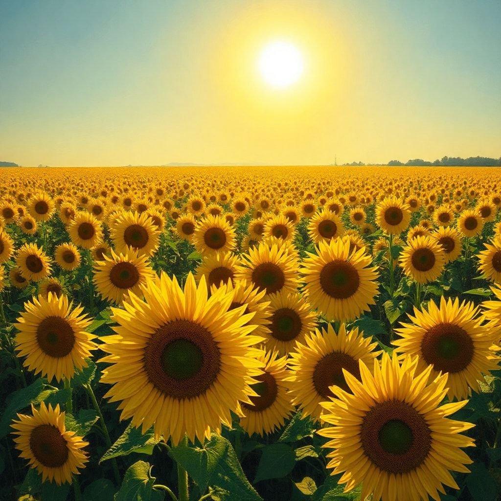 A vibrant sunflower field basking in the warmth of a summer day.