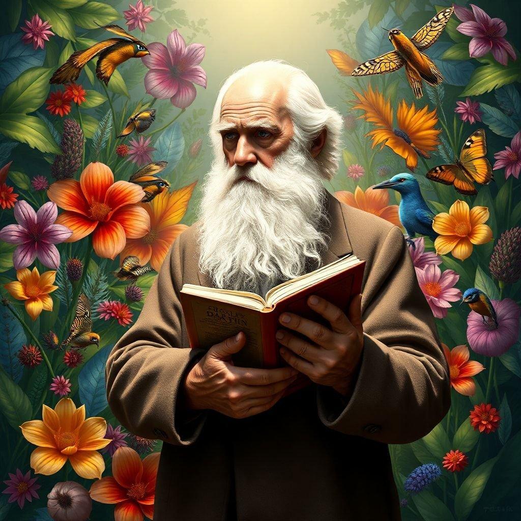 In this vibrant and inspirational image, a bearded sage is depicted immersed in the pages of an ancient tome. The surrounding flora blooms with a riot of colors that suggest the wisdom he's reading is as lush and diverse as nature itself.