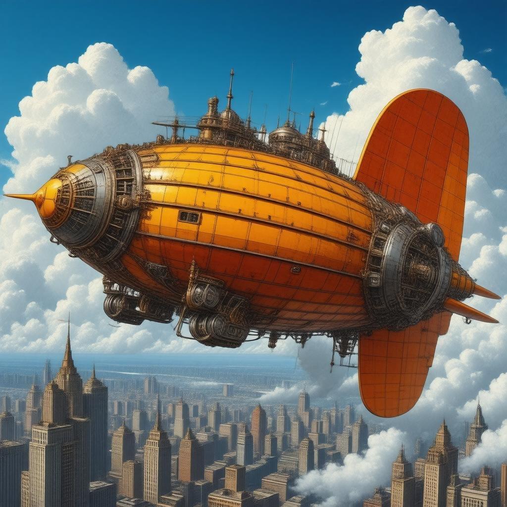 Erlebe den Nervenkitzel des Abenteuers mit diesem atemberaubenden Steampunk-Luftschiff-Hintergrundbild, das einen lebhaften orange-gelben Propeller und filigrane Details zeigt, die einen Moment des Wirbelsturms einfangen.