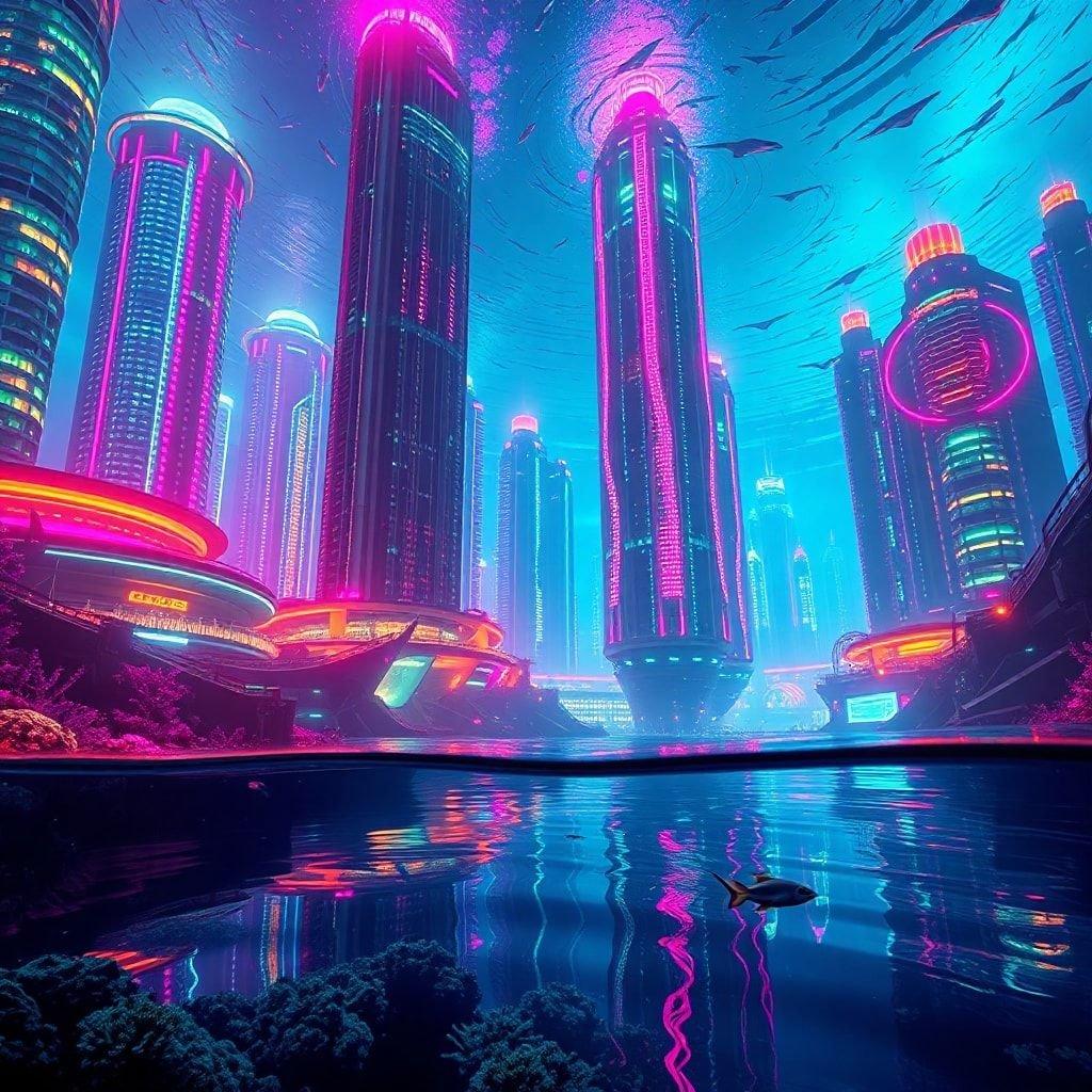 This stunning 3D art wallpaper showcases a futuristic cityscape with towering skyscrapers and a vibrant color scheme, perfect for desktop and mobile use.